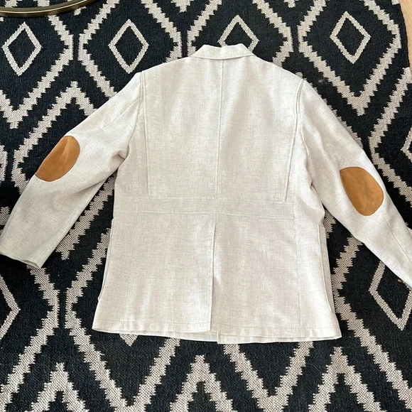 Brad Whitney cream linen and tan suede men’s sport coat blazer size 44 - Picture 5 of 13